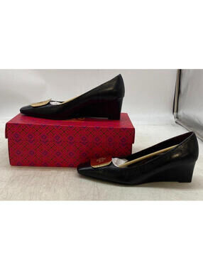 NEW $400 Tory Burch Georgia Wedge 55mm Black Goat Leather Size 10.5